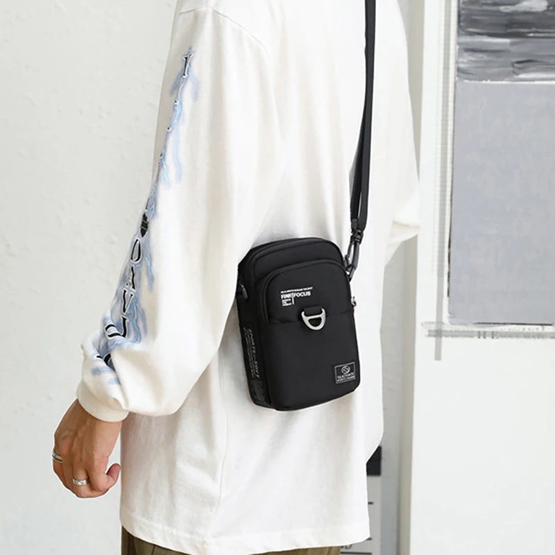 

Fashion 3 Layers Men Small Shoulder Bag High Quality Durable Nylon Men's Handbag Portable Messenger Bag Flap Mini Waist Bag New