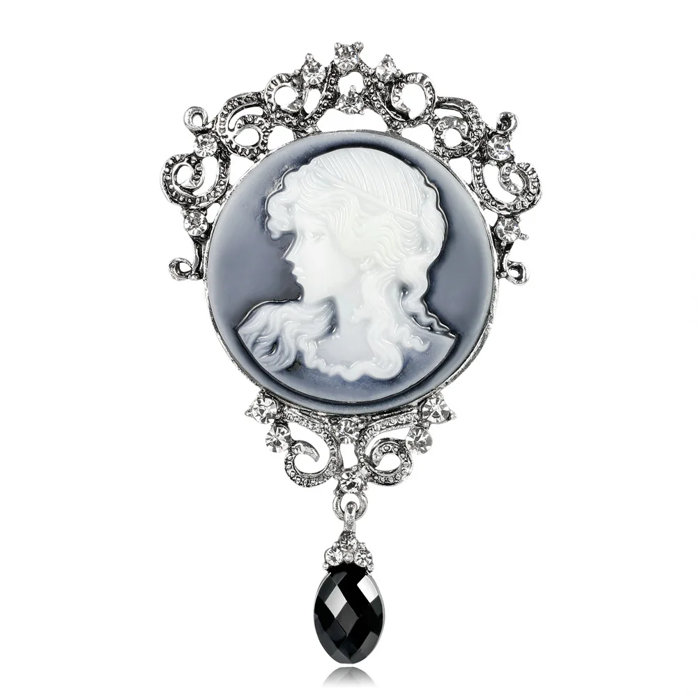 

TULX Vintage Beauty Head Brooches For Women Classic Cameo Head Statue Brooch Hijab Pin Suit Shirt Collar Accessories Jewelry