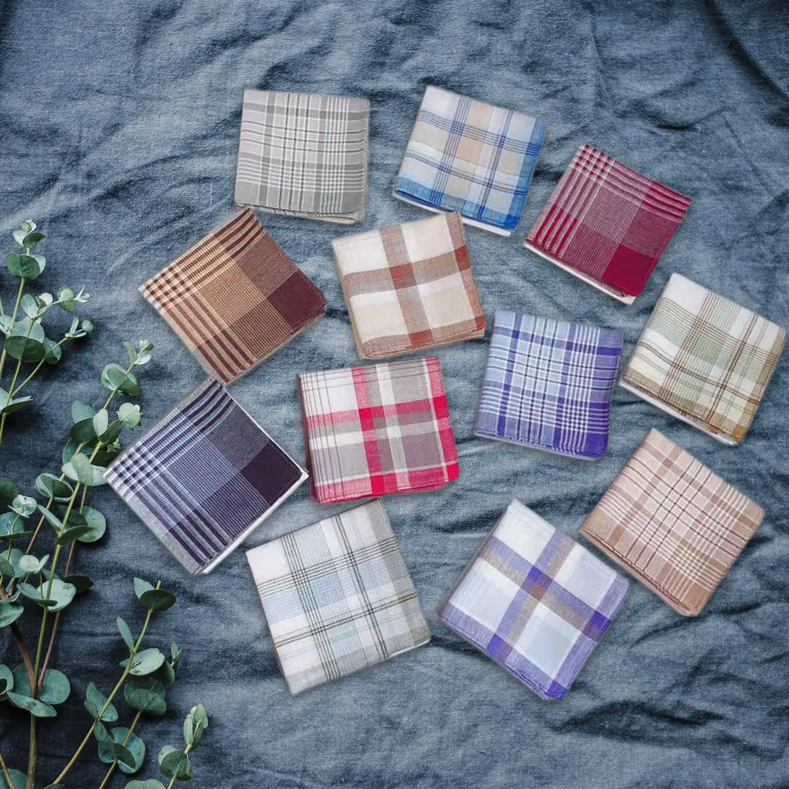 

12 Pieces Plaid Handkerchief 16inch Assorted Color Classic Hankies Cotton Men's Handkerchiefs for Women Men Party Gents Suit