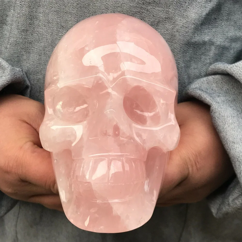 

Natural Rose Quartz Skull Energy Gemstone Reiki Healing Room Decor Office Furniture Collection Hand Carved And Polished