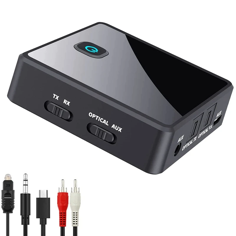

Bluetooth Adapter Transmitter Receiver 2 In 1 Low Latency 5.0 Wireless (Optical,3.5Mm AUX,RCA) Audio Stereo Rechargeable