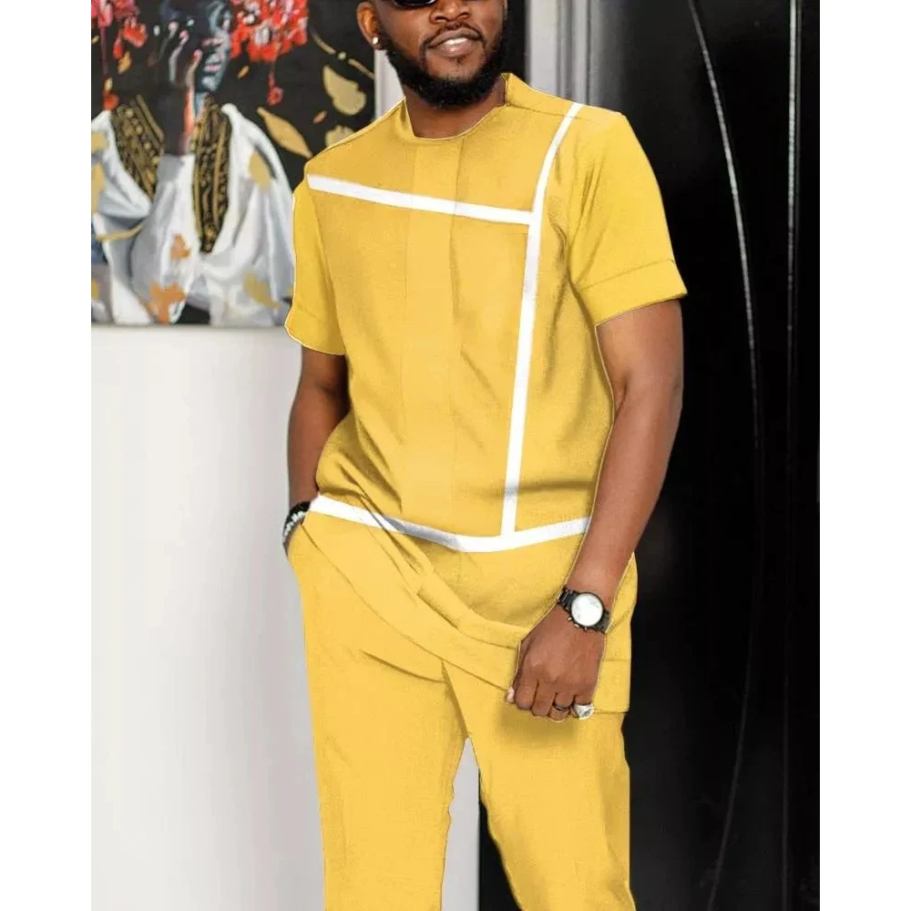 Summer Men's Tracksuit Streetwear Sports Short Sleeve T Shirt+Pants Set Vintage Print T-shirt 2 Pcs Suit Male Jogging Outfit