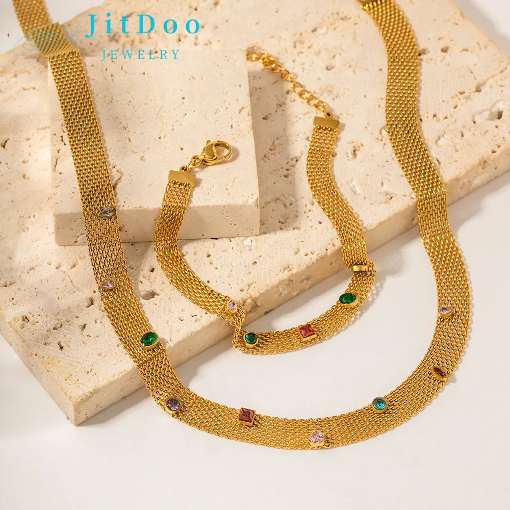

JitDoo Elegant Colored Gems Cubic Zircon Gold Color Necklace and Bracelet Set for Women Luxury Valentine’s Day Party Gift