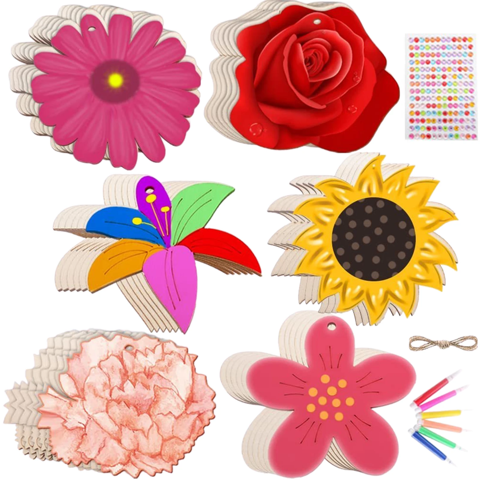 

Flower Wooden Cutouts 60 Pieces Unfinished Wood Cutouts DIY Paint Crafts For Home Decor Wall Art Ornament Ideal Birthday Gifts