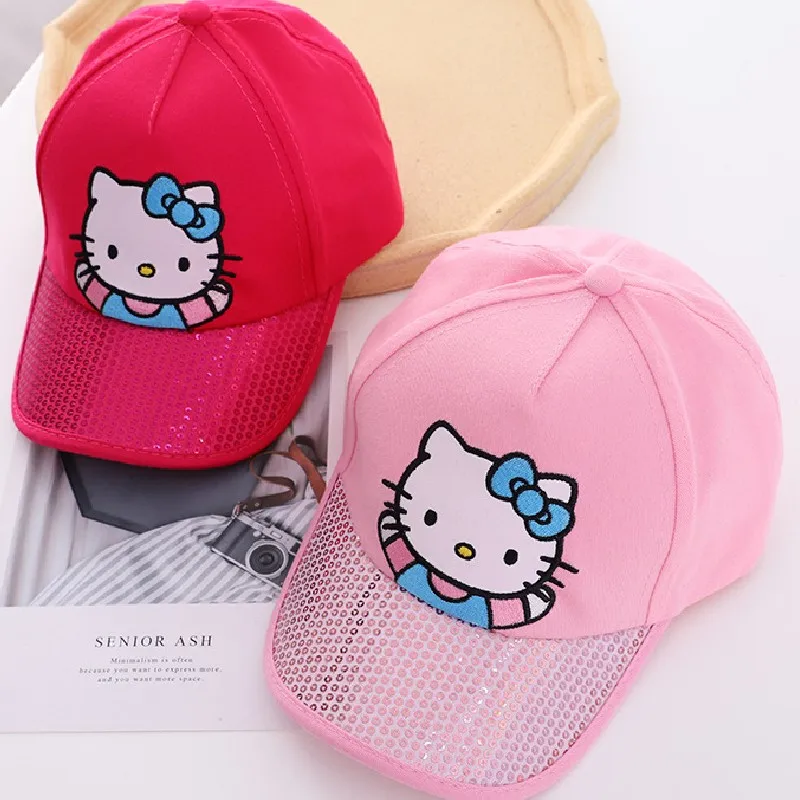 

Cute Hellokittys Children's Hat Korean Version of The New Girls' Baseball Cap Outdoor Sun Hat Edging Sequined Cloth Cap
