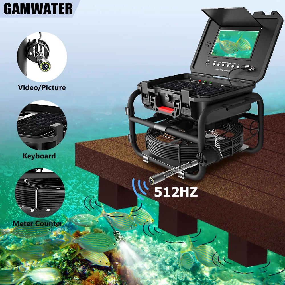 

Meter Counter Sewer Pipe Inspection Camera 9 Inch IPS with 512HZ Locator Video+Audio Recording 5X Image Enlarge Endoscope Camera