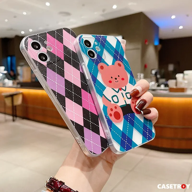 

Retro Blush Bear Shell for iPhone13 Mobile Phone Case iPhone11 All-inclusive Diamond XR XS Apple 12 Protective Covers