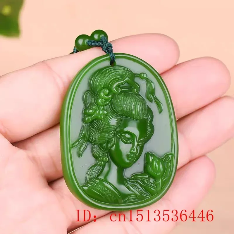 Натуральный зеленый нефрит красота кулон ожерелье очаровательные украшения