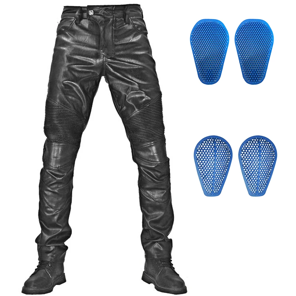 LOMENG Motorcycle Riding Jeans Leather Motocross Pants with CE Removable Armored for Men LMPM33