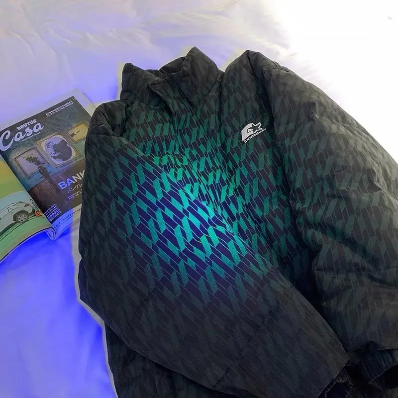 2022 Autumn Winter Retro Down Jacket Men's Fashion Reflective Tooling Cotton Jacket Europe and the United States Hiphop Coats