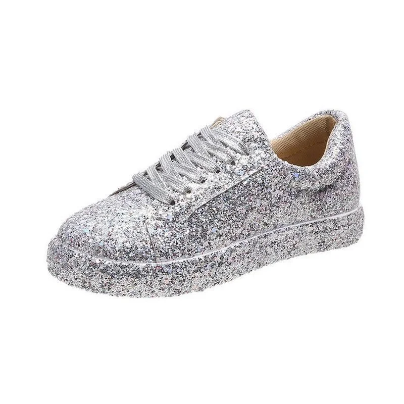 

Comemore Shoe Woman 2022 Casual Platform Sneakers Women Shiny Bling Silver Spring Beautiful Fashion Breathable Vulcanized Shoes