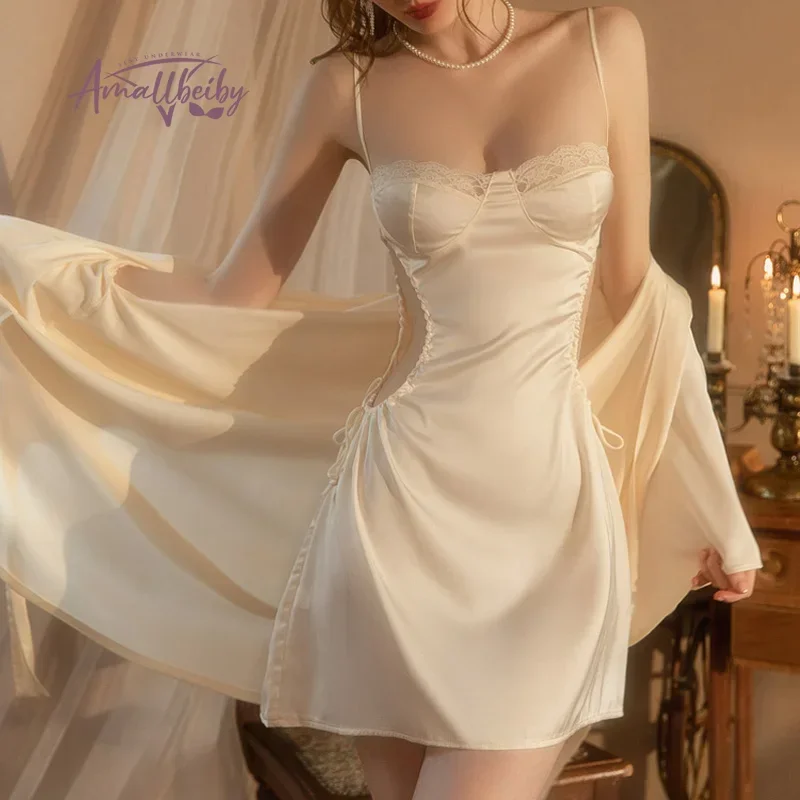 Элегантная пижама нижнее белье из вискозы кружевная ночная рубашка на