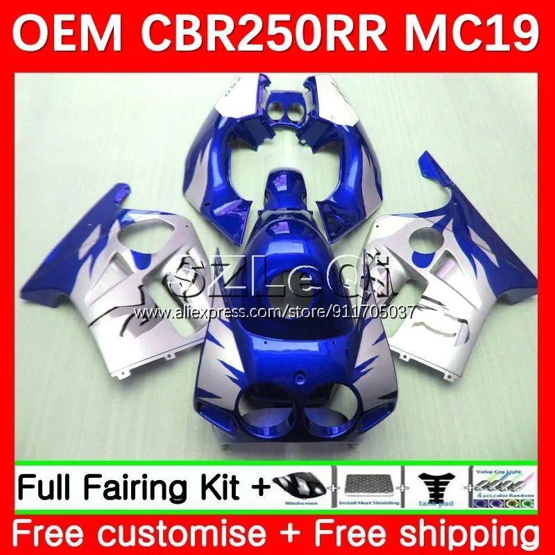 

Injection Body For HONDA CBR250RR MC19 CBR250 CBR 250 RR CC 250RR 88 89 CBR 250CC 1988 1989 OEM Fairing Kit 26LQ.140 blue silver