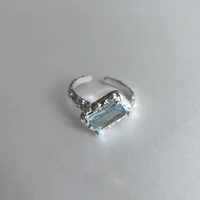 new fashion sweet romantic simple rectangle sparkling blue zircon ring boho exquisite ladies wedding charm ring jewelry gift