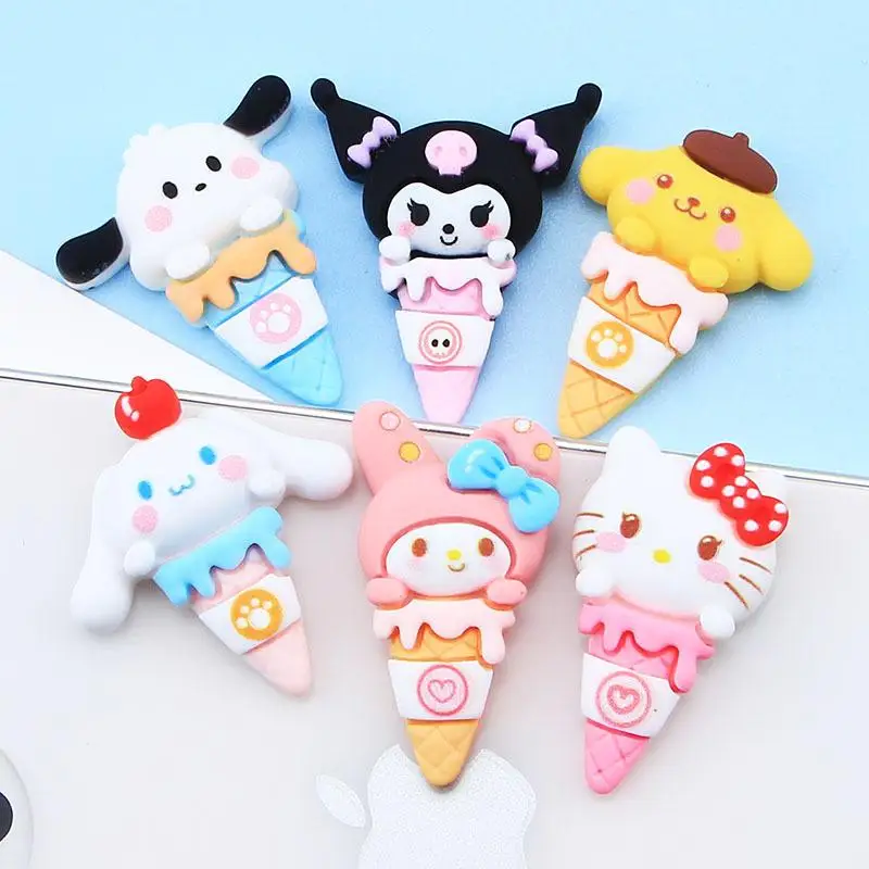 

10Pcs Kawaii Sanrio Anime Hello Kitty Cinnamoroll Cute Kuromi My Melody Resin Hairpin Accessories Fridge Magnet Toys for Girls