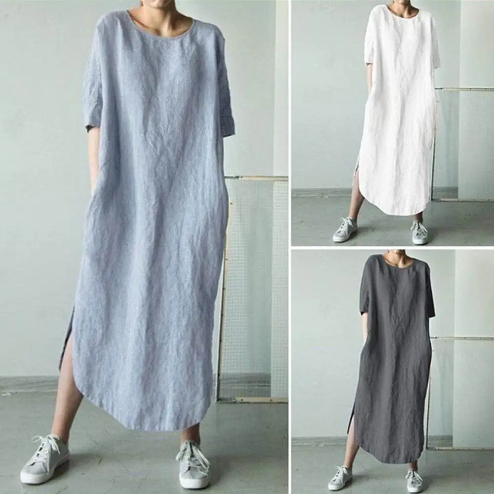

Plus Size Stylish Side Split Long Dress Wear Resistant Long Dress Baggy for Daily Life