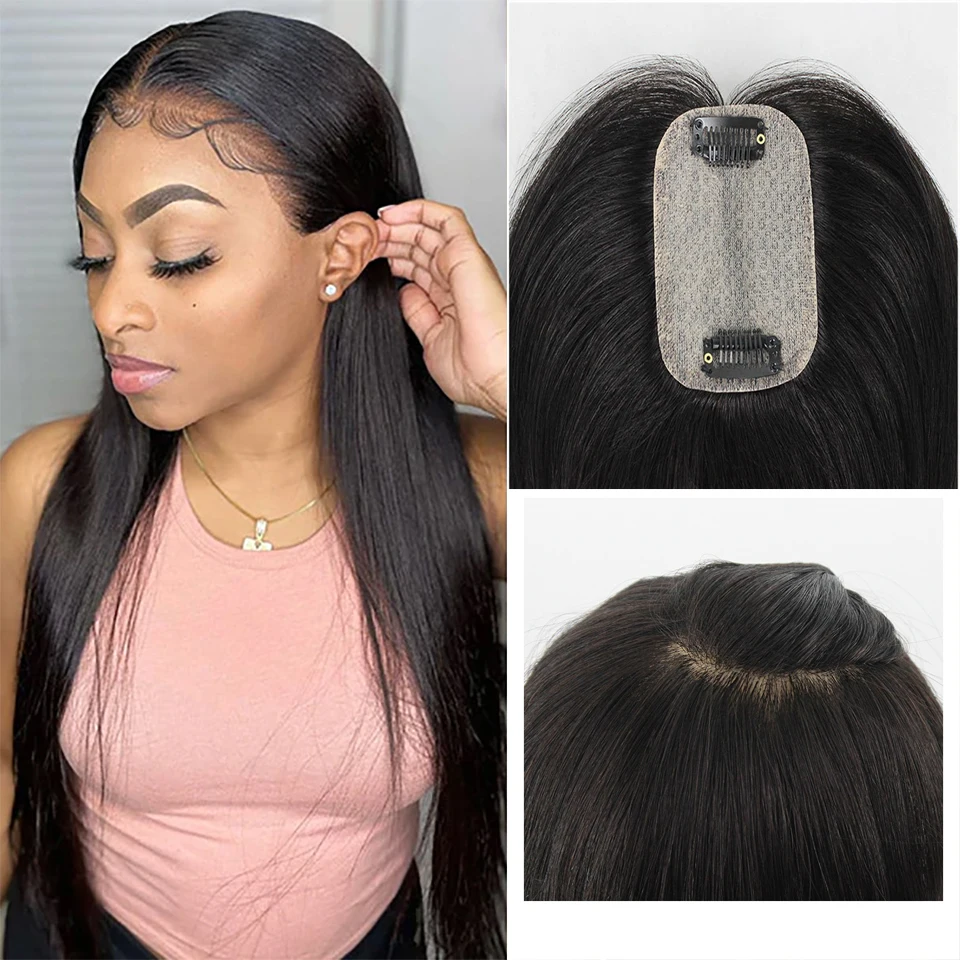 Soft Free Part Silk Top Straight Wig Remy Natural Hairpiece 16x18 cm Silk Top Extension Human Hair Silk Base Toupee For Women