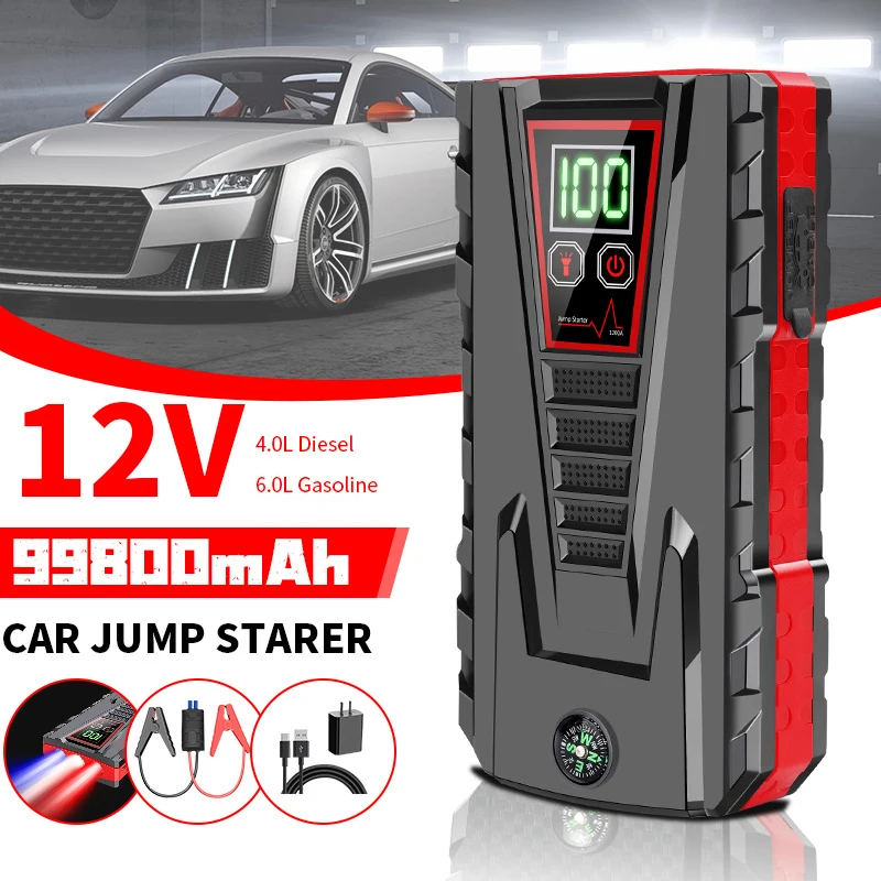 

99800mAh 1200A Car Jump Start Power Bank Cars Booster Battery Charger Starter Device Diesel Petrol Emergency 12V Starting Power