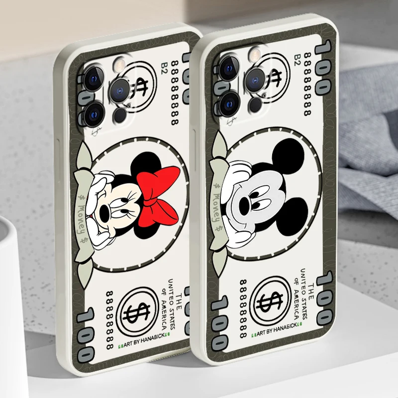 

Mickey Minnie Stitch Dollar Liquid Rope Cover Phone Case For Apple iPhone 14 13 12 Mini 11 XS Pro Max X XR Plus SE 2020 Funda