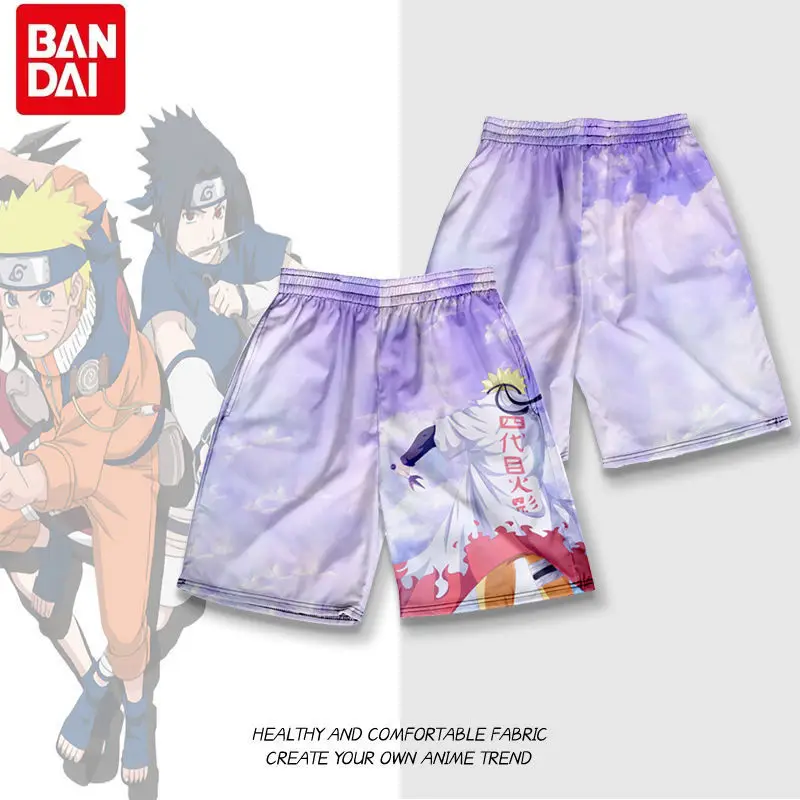 

2022 Bandai Naruto Anime Student Male Plus Size Summer Purple Five-point Pants Trend Printing Outer Wear Casual Loose Shorts