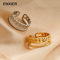 enxier luxury double layer chain shape rings for women 2022 retro 316l stainless steel adjustable open ring jewelry
