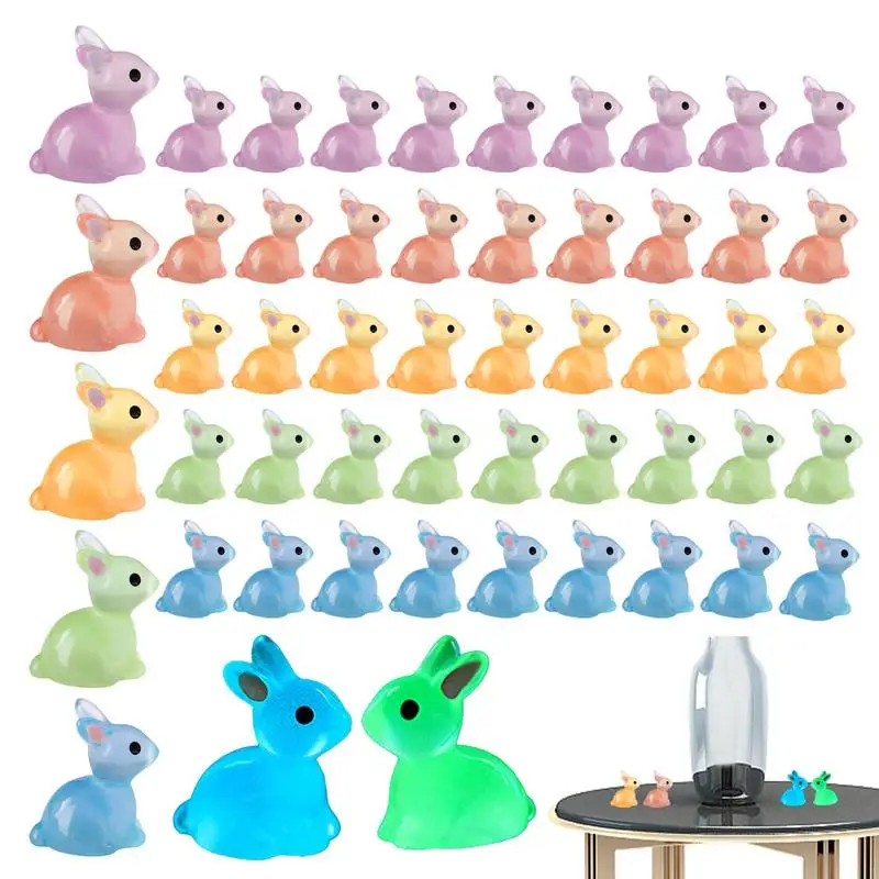

Tiny Rabbit Figurines 50pcs/set Resin Bunnies Bulk Glow In The Dark Rabbits Fairy Garden Decorations For Parties Yards Patio