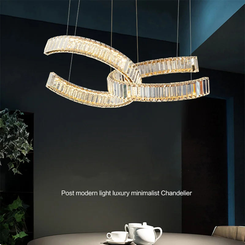 

Chandeliers Modern Luxury Crystal Round LED Nordic Art Stainless Steel Gold Silver Crystal Hanging Light Restaurant