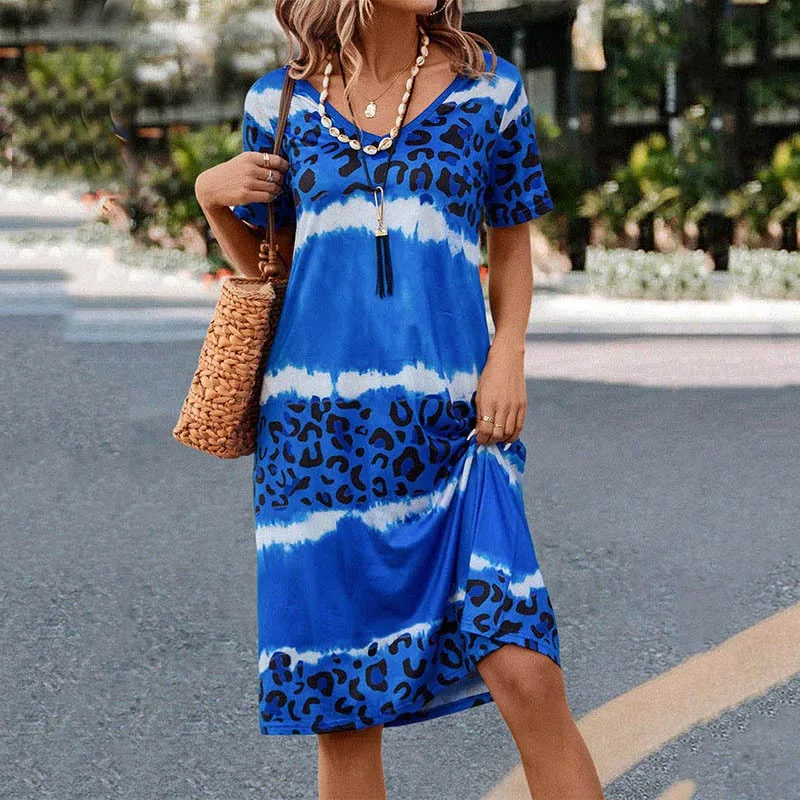 

Women Elegant Short Sleeve Printed Midi Vacation Party Dress Fashion Loose V Neck Sexy Y2K Prom Formal Evening Dresses Robe