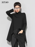 xitao vintage black turtle neck t shirt women kawaii casual long sleeve irregular tops korean clothes new zll1177