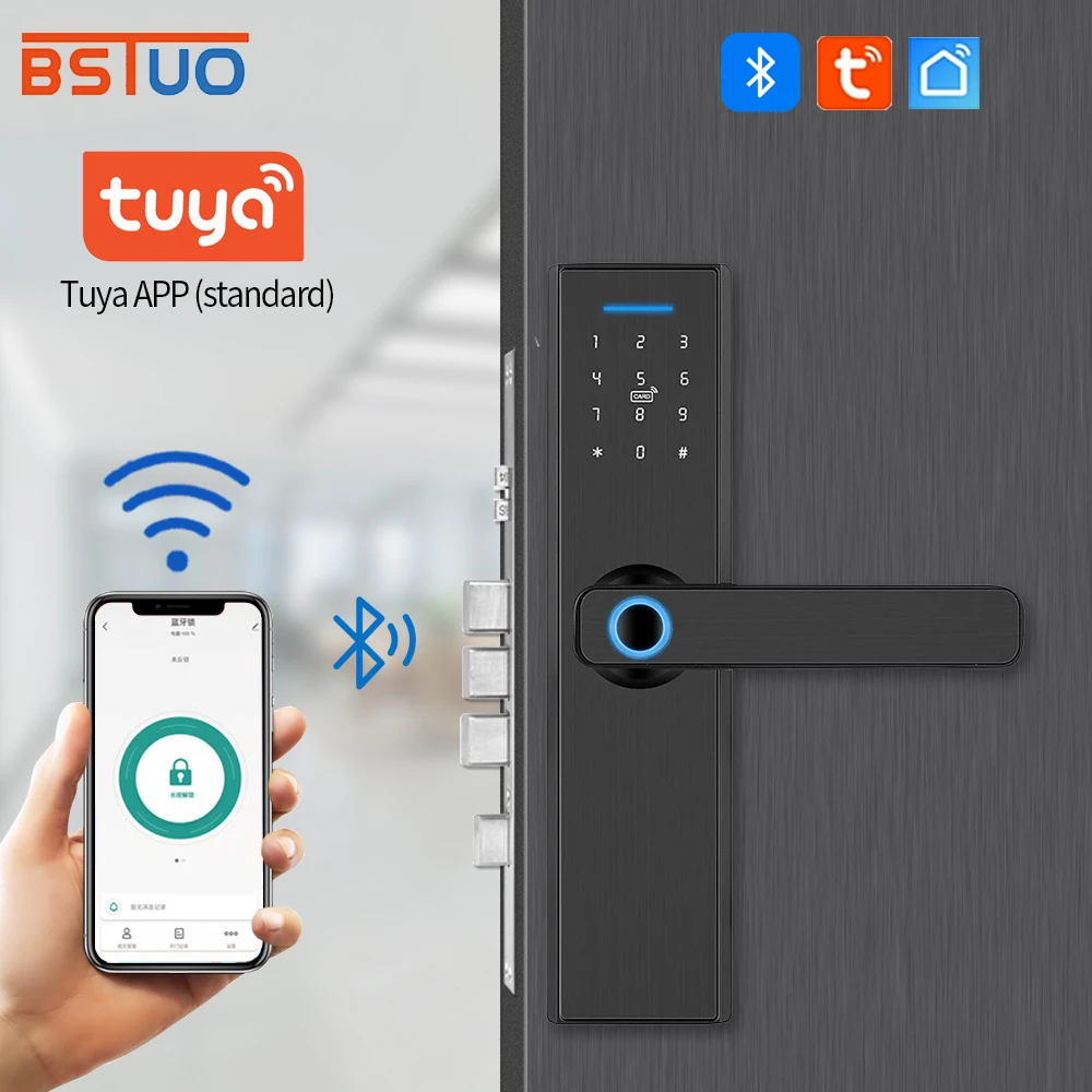 Дверной смарт-замок Tuya с Bluetooth электронный биометрическим сканером отпечатков