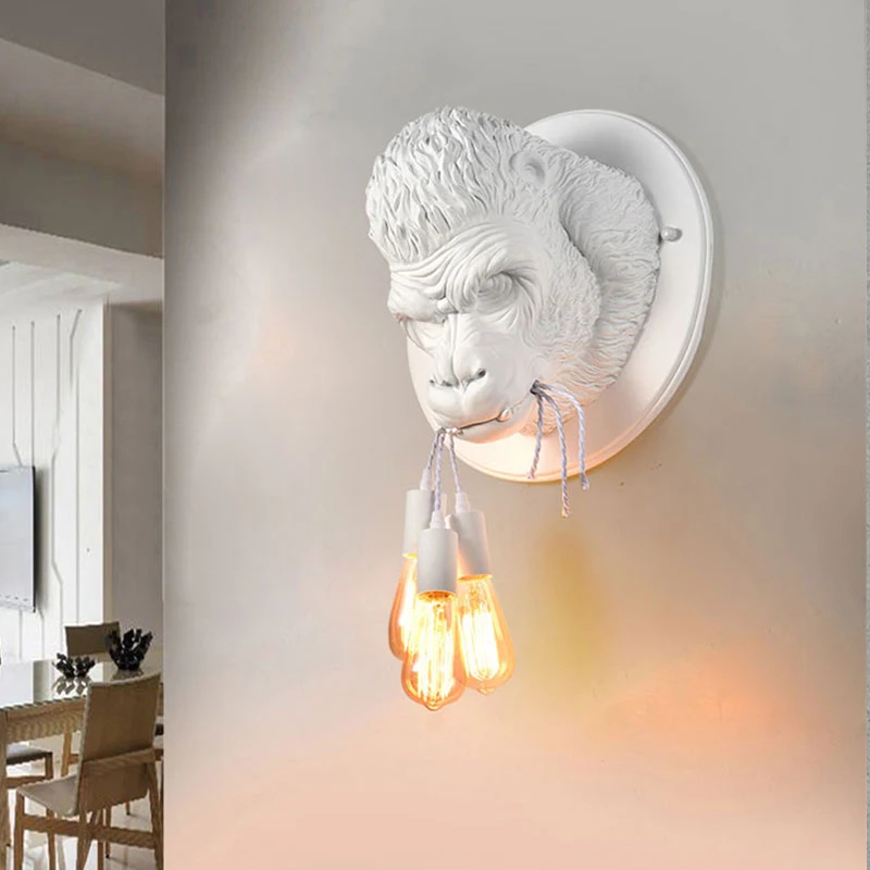 

Modern gorilla realistic avatar black/white wall lamp indoor lighting living room decoration wall sconce bedside lamp