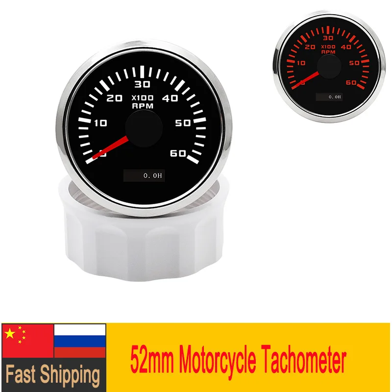 

52mm Pointer Tachometer 6000 RPM Tachometer Gauge For Car Motor Boat Yacht RV 12/24V With Red Backlight Waterproof