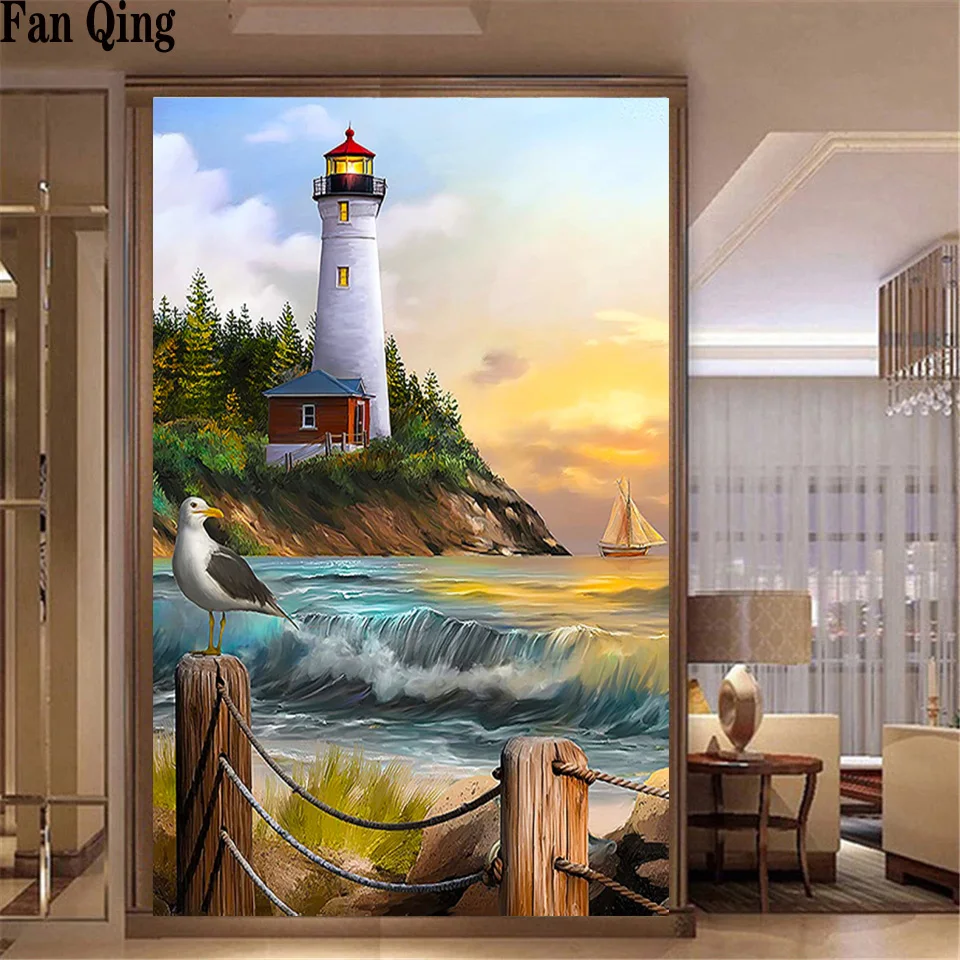 

Алмазная вышивка с изображением маяков и птиц, картина с вышивкой крестиком, пейзаж, мозаика, картины, домашний декор