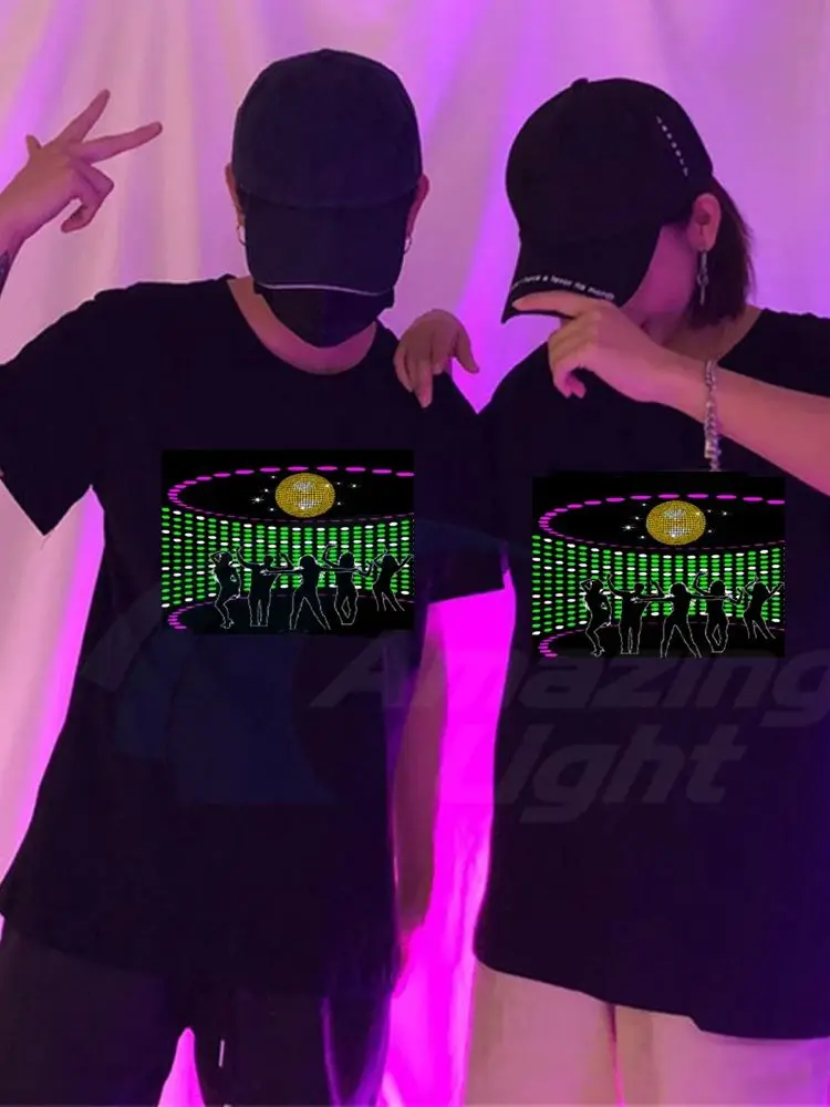 Многофункциональная футболка EL со звуковой активацией мигающая светящаяся