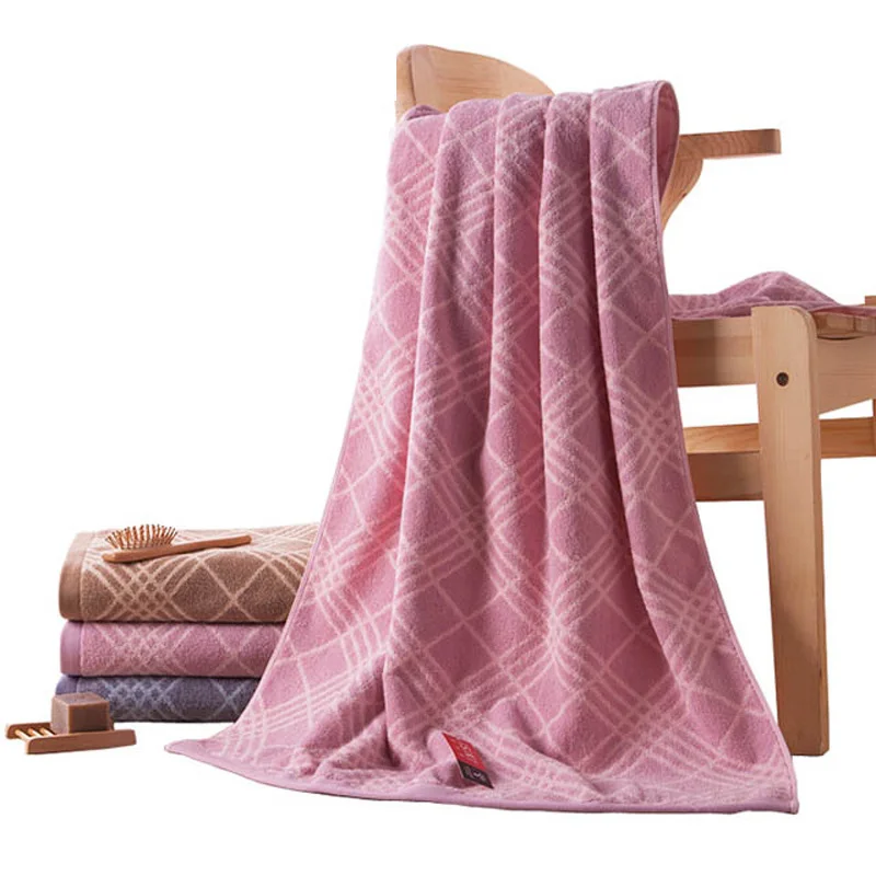 

150x75cm Large Beach Towel Terry Hammam Towels Plaid Pattern Embroidered For Bath Shower Hotel 100% Cotton Soft Microfiber
