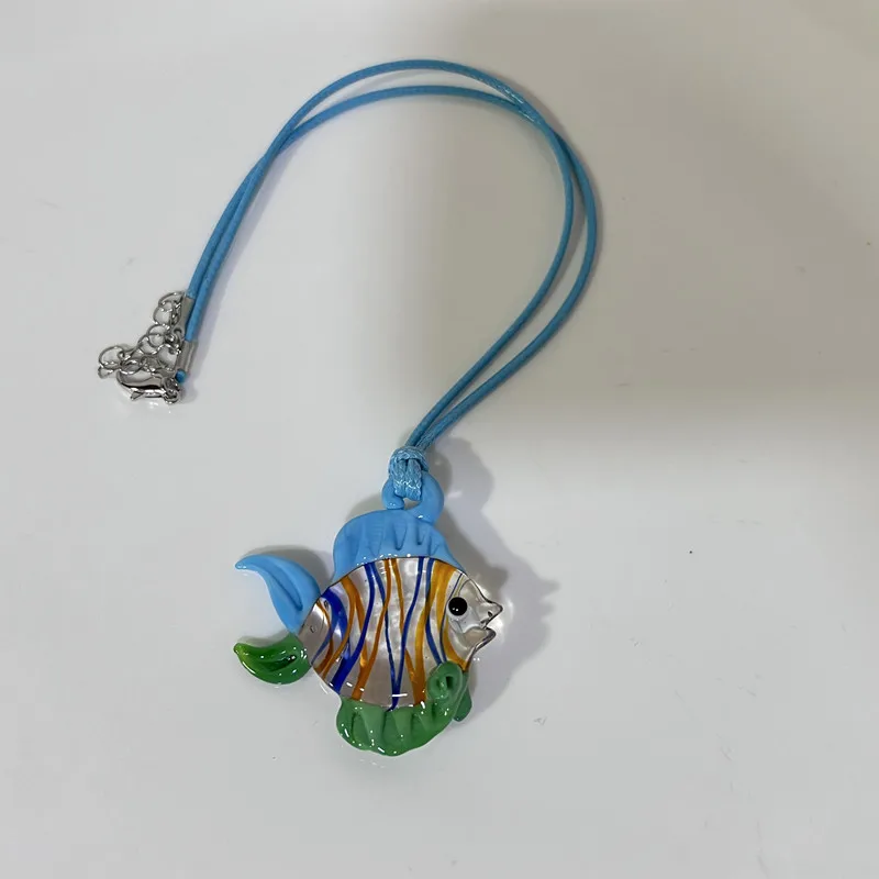 Красочная глазурь золотая рыбка морской конек стеклянный кулон ожерелье INES