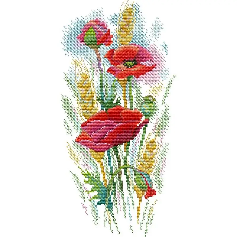 Poppy Charm Набор для вышивки крестом DIY Цветочный узор Вышивка Aida 14ct 16ct 11ct Белый холст