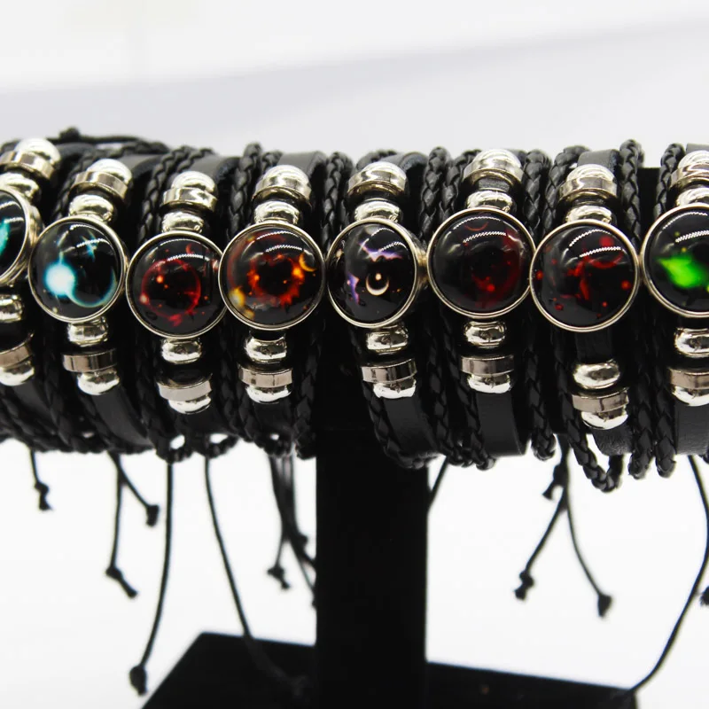 12pcs/Set 12 Constellations Wholesale Item Bulk Mix Lots Luminous Handmade Leather Bracelets Charm Snaps Bangles Fashion Jewelry - купить по