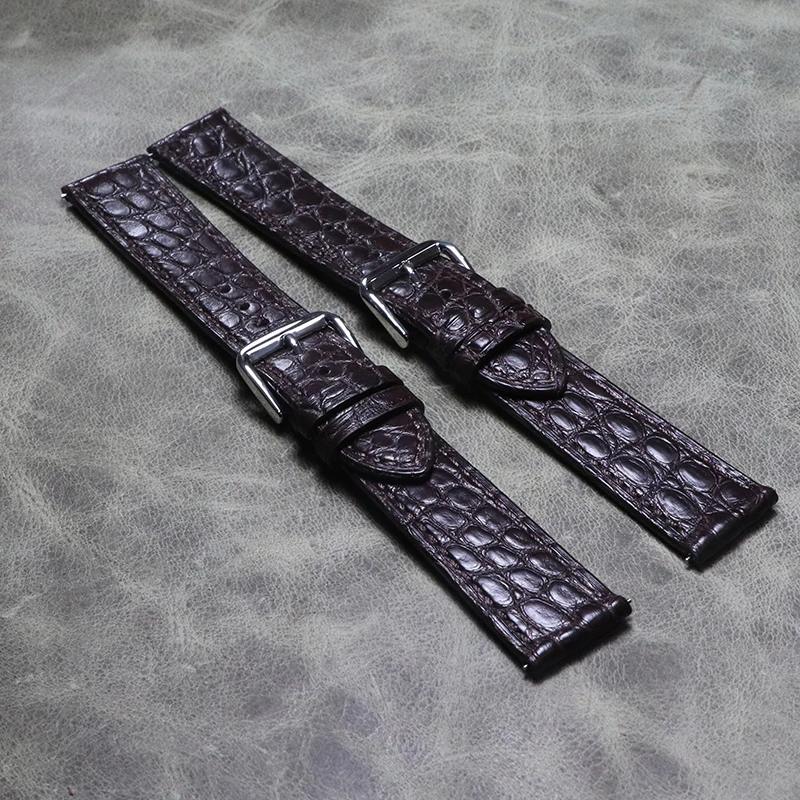Thin Crocodile Leather Replacement Watchbands Alligator Grain Watch Band Bracelet 18mm 20mm 21mm 22mm Dark Coffee Soft Strap Men