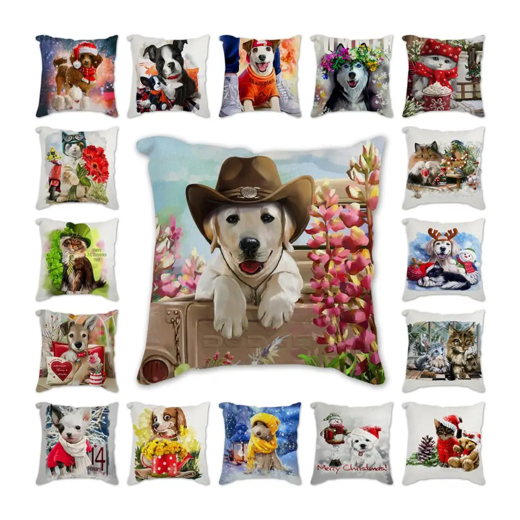 

Cojines Dog Sofa Decorative Cushion Cover Pillowcase 45*45 Throw Home Pillowcover Christmas gift housse de coussin クッション・カバー