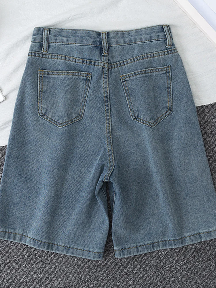 

Casual shorts, New Summer Women High Waist Blue Wide Leg Denim Shorts Casual Female Solid Streetwear Stright Jeans Bermuda2023