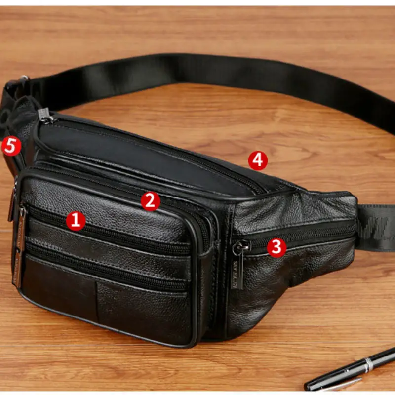 Genuine leather men's waist bag large capacity waterproof men's belt bag cowhide mobile phone bag outdoor work cycling belt bag