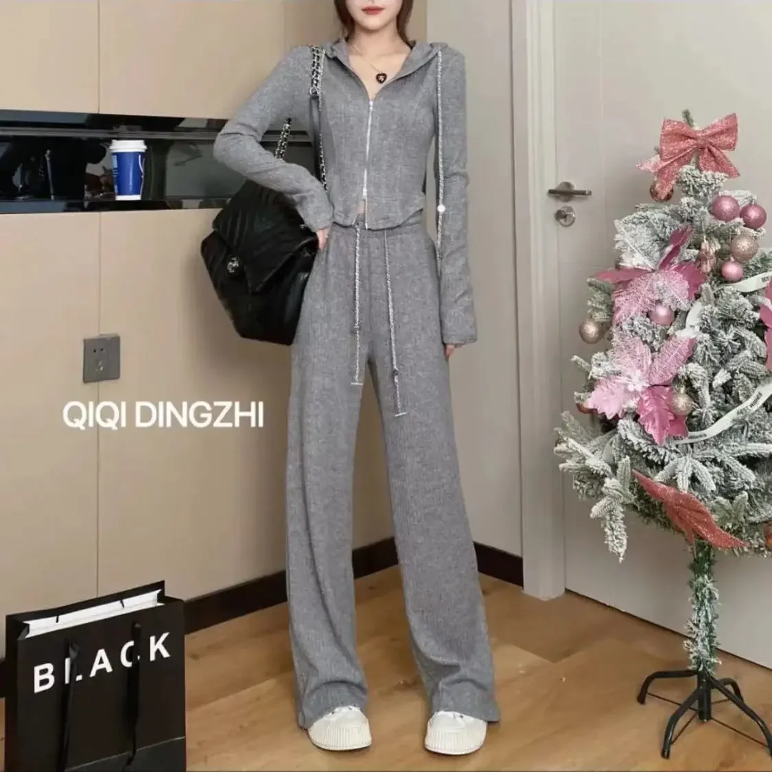 Повседневный модный утягивающий брюки-клеш костюм из двух предметов легкая