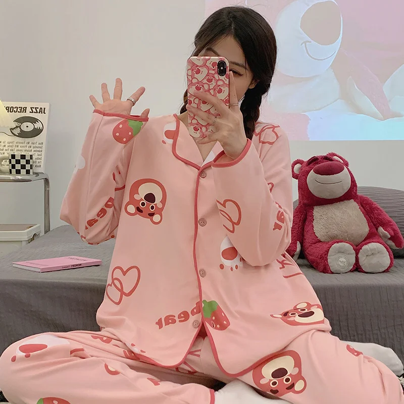 Новинка весенне-осенняя Пижама Sanrio с клубничным медведем Женская милая пижама