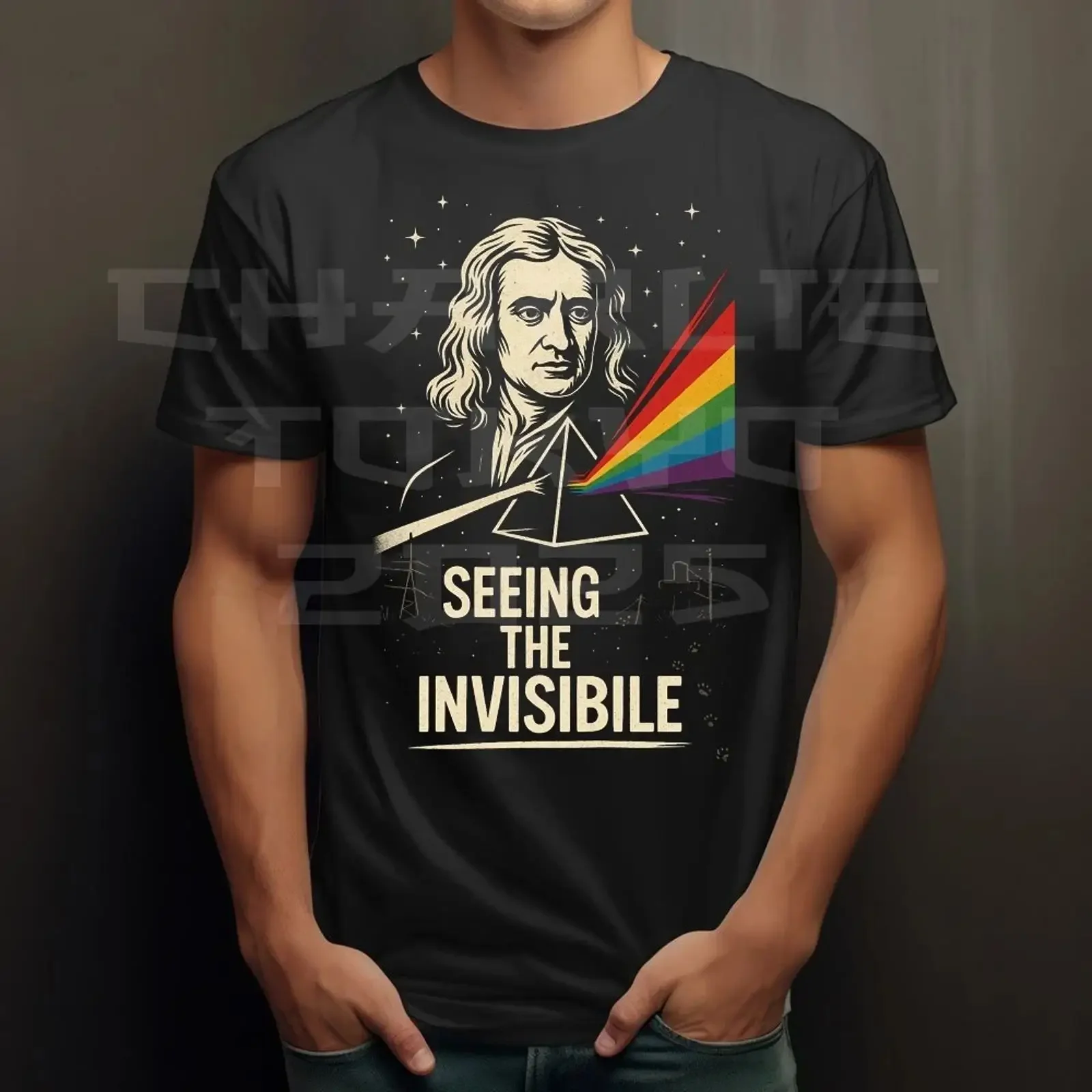 Фото Футболка Sir Isaac Newton Prisma Experiment Wissenschaft, винтажная, с эффектом потертости, универсальная, дышащая, для любителей физики и астрономии №1