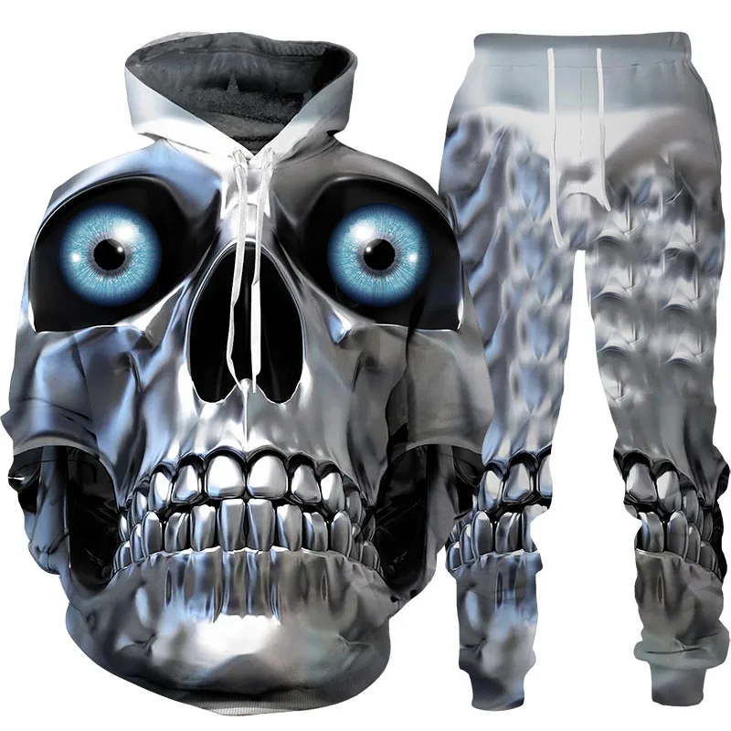 

Punk Skull 3d Print Hoodie Pants Two Piece Suit Male Autumn Winter Casual Sweashirt Pullover Gothic Style Fashion Men's Clothing