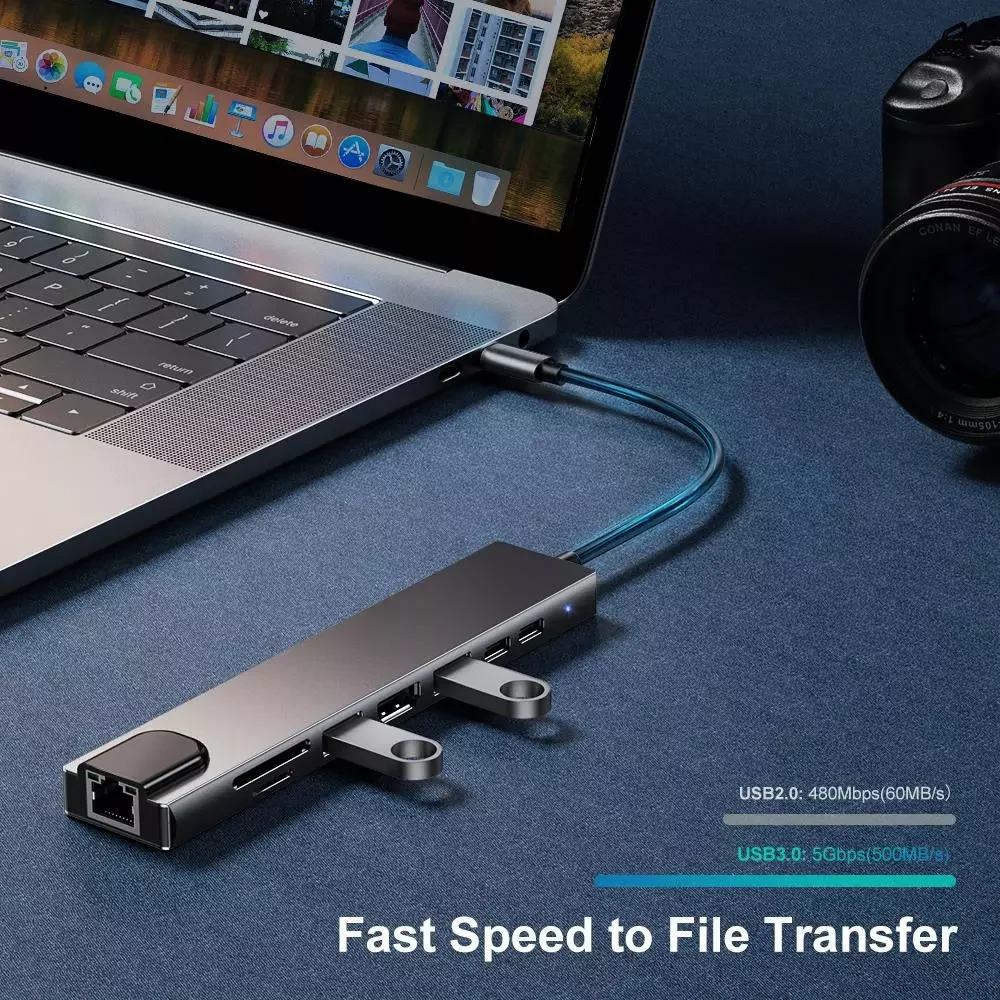 Фото USB-концентратор с Type C на Hdmi концентратор 3 0 Адаптер мульти otg SD кардридер RJ45 USB 3,0 Разветвитель USB C док-станция для Macbook air Pro №3