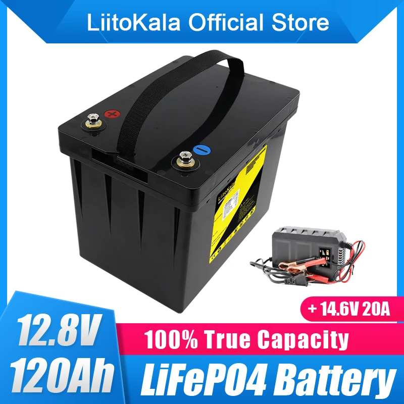 

LiitoKala 12.8V 120AH LiFePO4 Battery Lithium Power Batteries 4000 Cycles For RV Campers Golf Cart Off-Road Off-grid Solar Wind