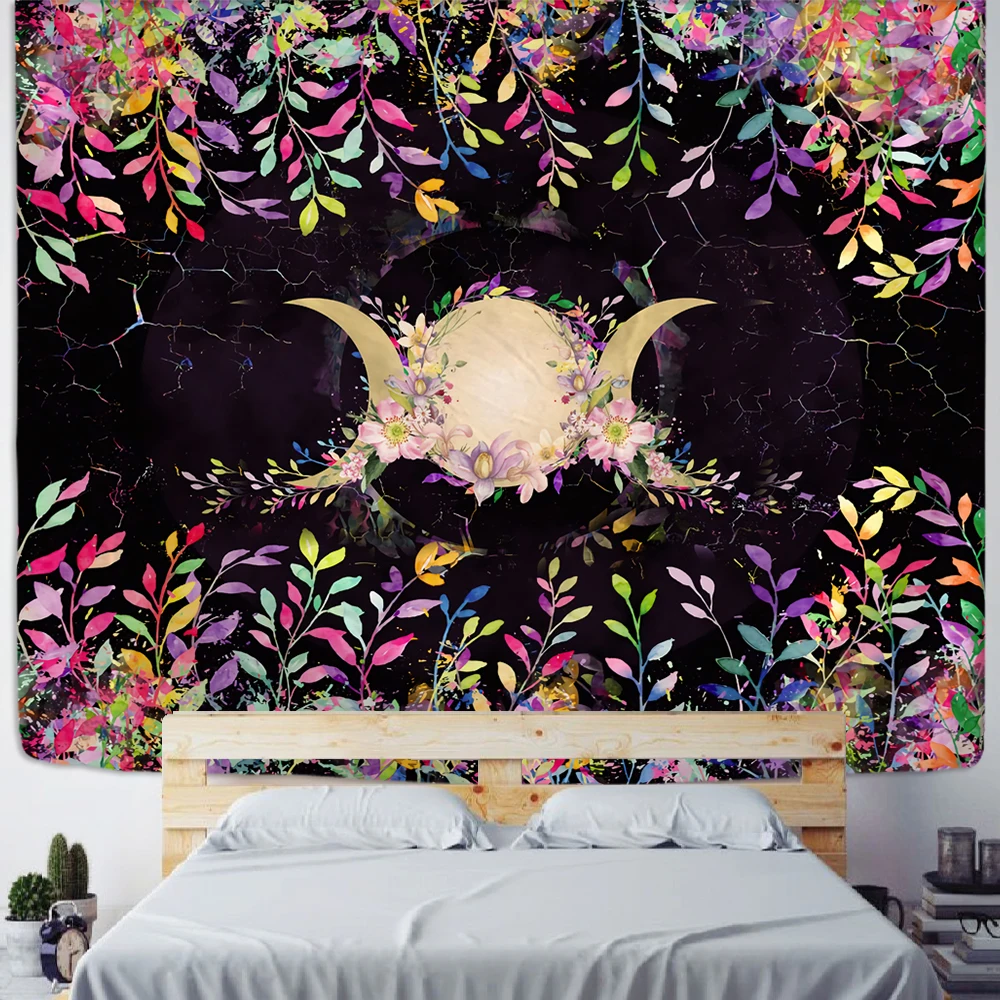 

Sun And Moon Colorful Leaves Tapestry Hippie Tapiz Wall Hanging Psychedelic Art Mandala Room Dormitory Decor