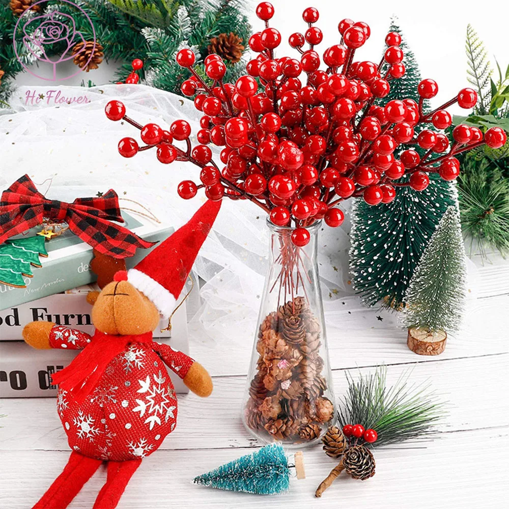 

Christmas Tree DIY Decorative Artificial Berry Holly Fruit Plastic Winterberry for Xmas New Year Home Living Room Decoration
